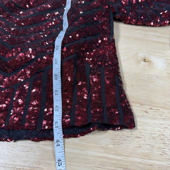 Dress The Population NWT Emery Long Sleeve Sequin Cocktail Dress Size L Berry - Picture 10 of 12
